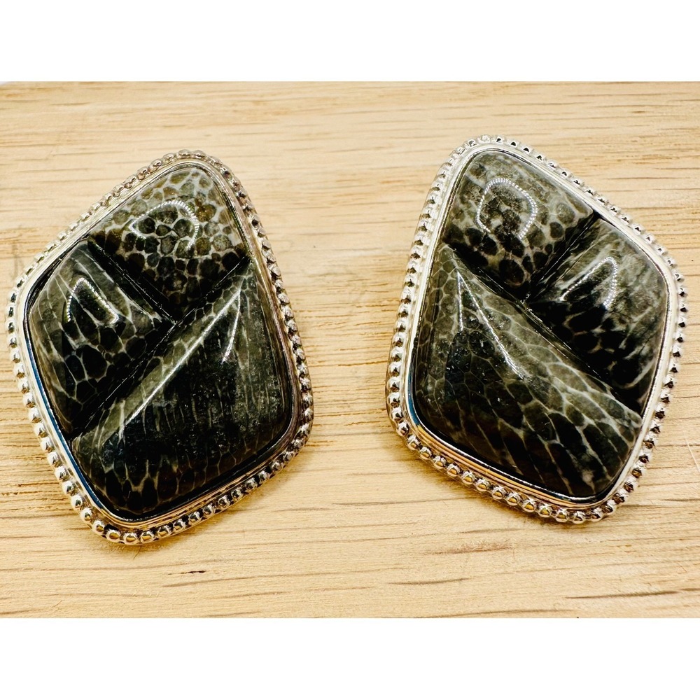 Jay King Sterling Silver 925 Fossilized Coral Geometric Statement Stud Earrings